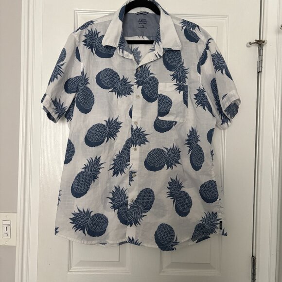 IZOD Saltwater Shirt Men's XXL White Blue Hawaiian Relaxed Classic Button Down - Picture 1 of 7